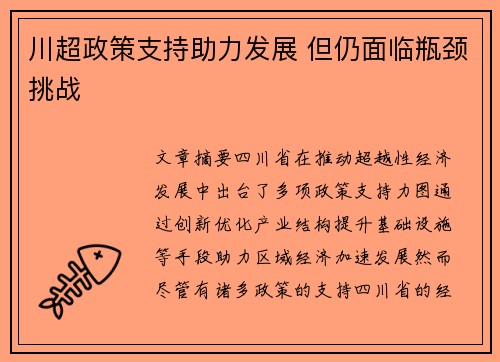 川超政策支持助力发展 但仍面临瓶颈挑战